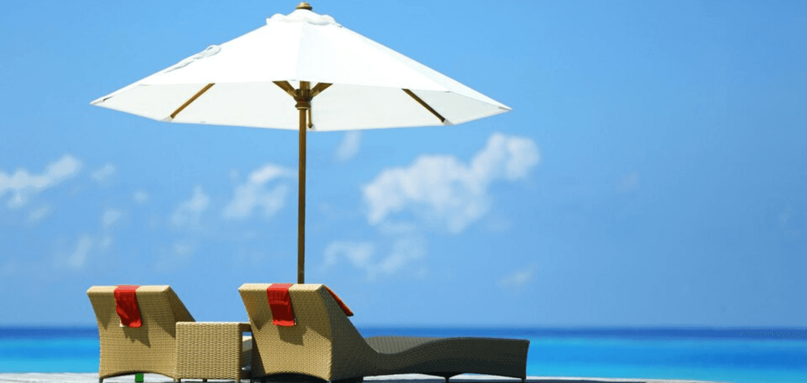 Outdoor umbrella on a beach deck